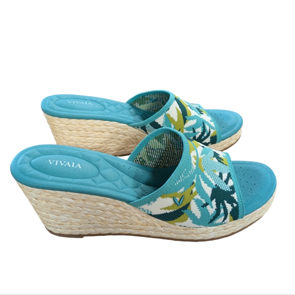 VIVAIA Round Toe Wedge Sandals Stacey Pro Multi Turquoise Tropical Size 41.5 - Picture 3 of 11